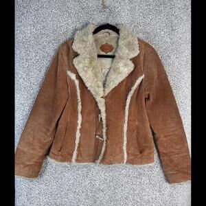 Wilsons Leather Suede Faux Fur trim Jacket Coat Women's burnt orange